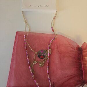 LOFT Double Strand pink/red/gold heart necklace - NWT